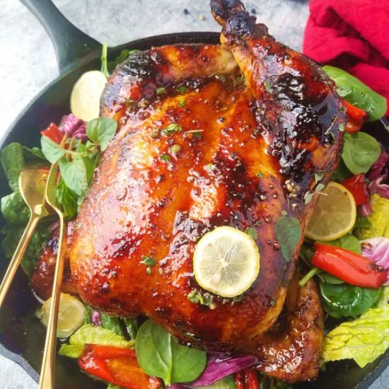 One Skillet Roast Chicken Adobo - Recipe photo by easyanddelish