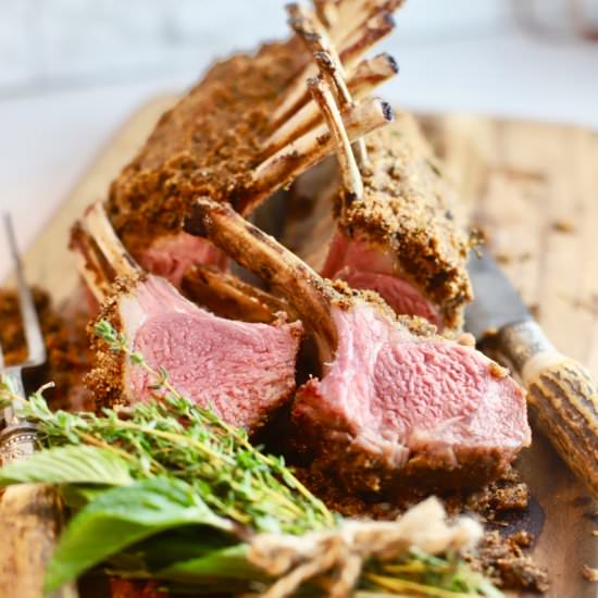 Roasted Rack of Lamb - Recipe photo by Grits and Pinecones