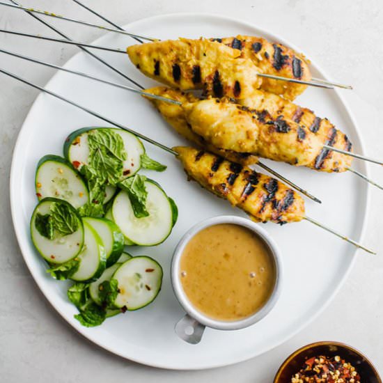 Chicken Satay with Peanut Sauce - Recipe photo by AimeeMarsLiving