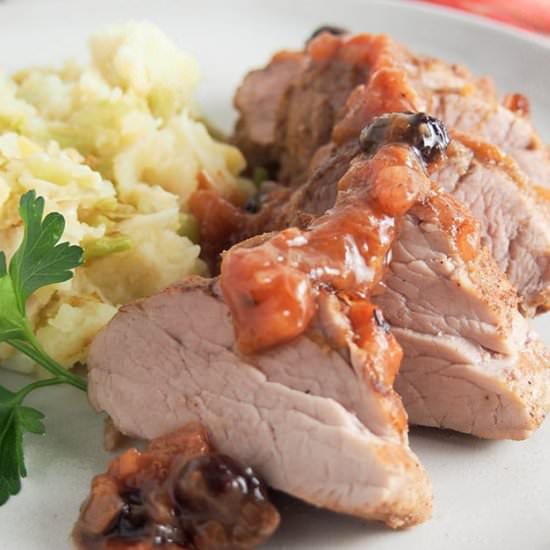 Tenderloin with Rhubarb Chutney - Recipe photo by SundaySupper