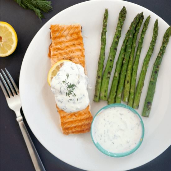 Grilled Salmon with Yogurt Sauce - Recipe photo by mygorgeousrecipes