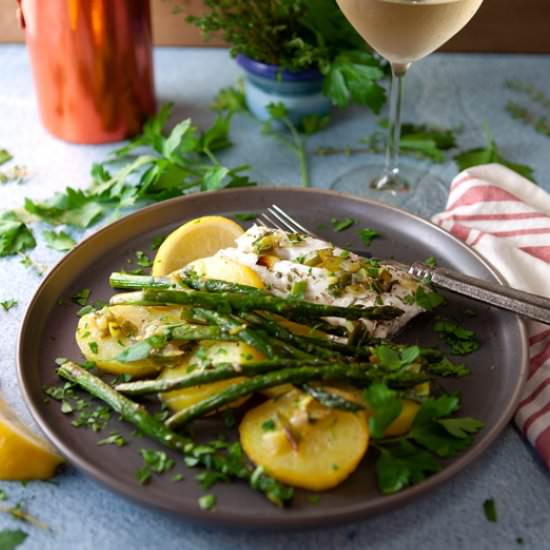 Baked Cod with Asparagus and Potato - Recipe photo by eatmediterraneanfood