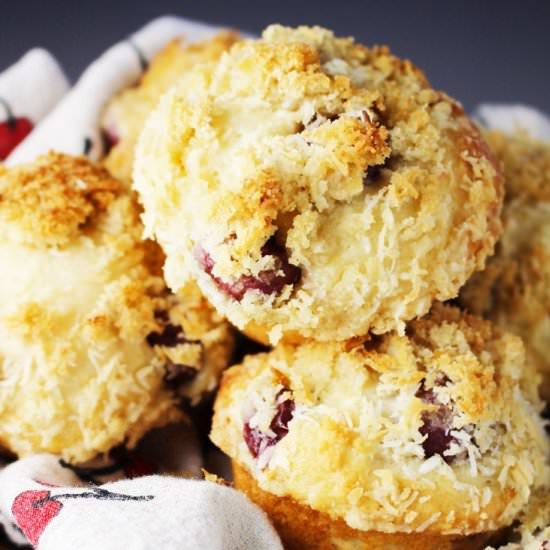 Cherry Muffins w Coconut Streusel - Recipe photo by Our Happy Mess