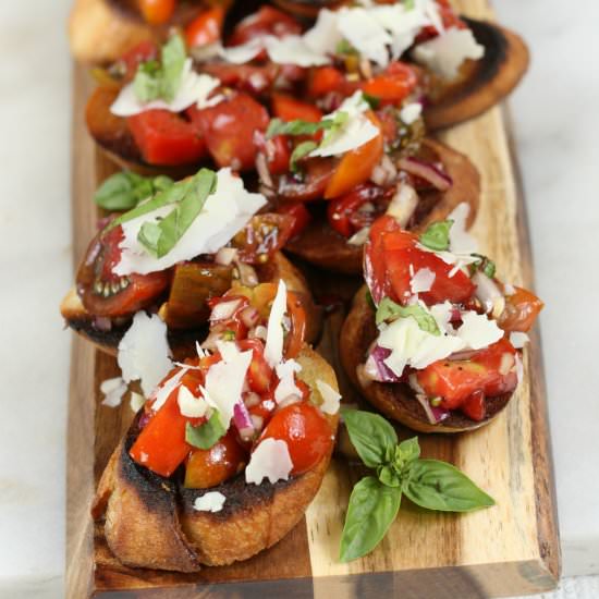 Heirloom Tomato Bruschetta - Recipe photo by AFarmgirlsKitchen