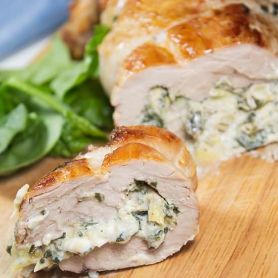 Spinach Artichoke Stuffed Pork - Recipe photo by laughingspatula.com