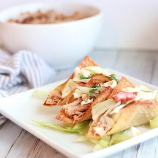 Shredded Pork Wonton Tacos - Recipe photo by Carefree Mermaid