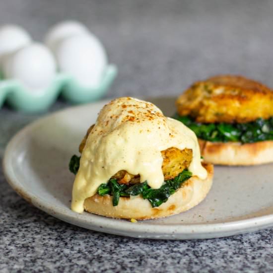 Crab Cake Eggs Florentine - Recipe photo by anerdcooks