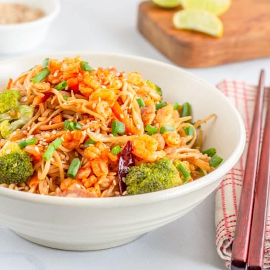 Spicy Stir Fry Noodles with Shrimps - Recipe photo by Priyanka DK