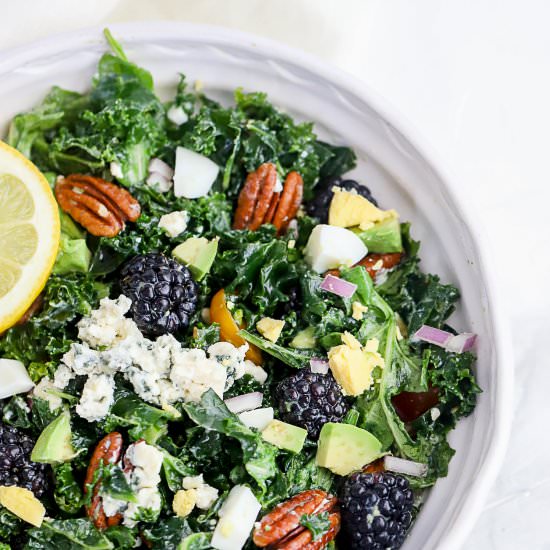 Blackberry Blue Cheese Kale Salad - Recipe photo by SprinklesandSeaSalt