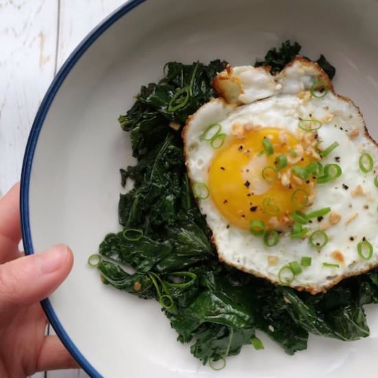 Sauteed Chili Jam Kale w/ Fried Egg - Recipe photo by mybfisgf