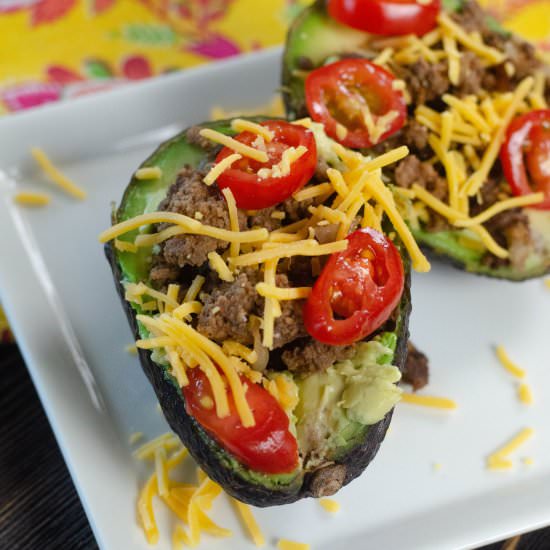 LOW CARB TACO STUFFED AVOCADO - Recipe photo by Stylish Cravings