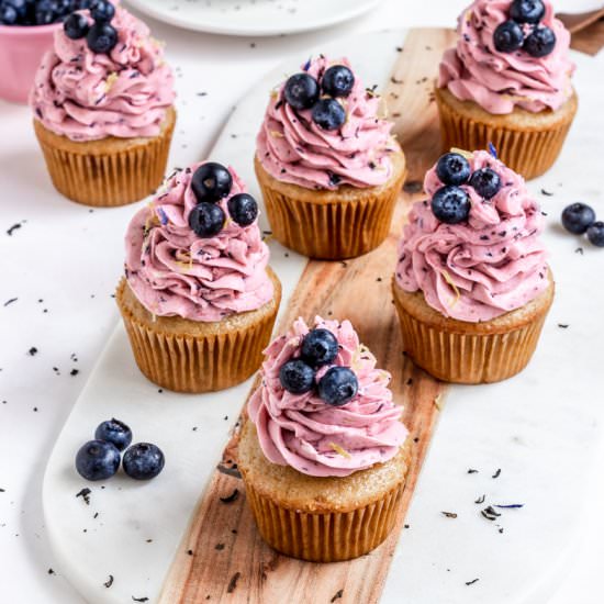 Vegan Earl Grey Blueberry Cupcakes - Recipe photo by ShortGirlTallOrder