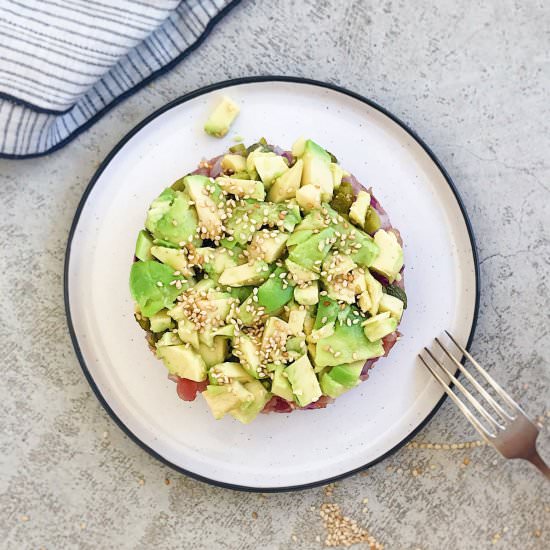 TARTAR OF FRESH RED TUNA & AVOCADO - Recipe photo by deliciousspanishfood
