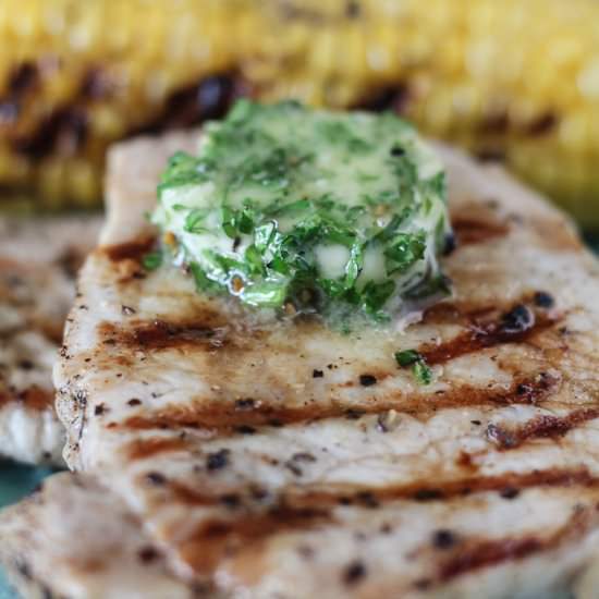 Pork Chops with Garlic Herb Butter - Recipe photo by JensJourney