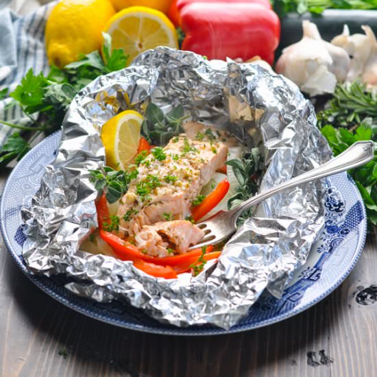 Greek Salmon Baked in Foil - Recipe photo by The Seasoned Mom