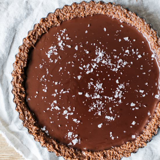 No-bake salted chocolate tart - Recipe photo by Shecanteatwhat