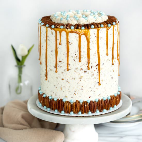 Pecan Turtle Cake Recipe - Recipe photo by The Sugar Coated Cottage