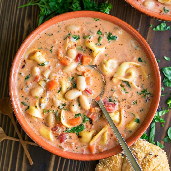 Creamy Tuscan Tortellini Soup - Recipe photo by peasandcrayons