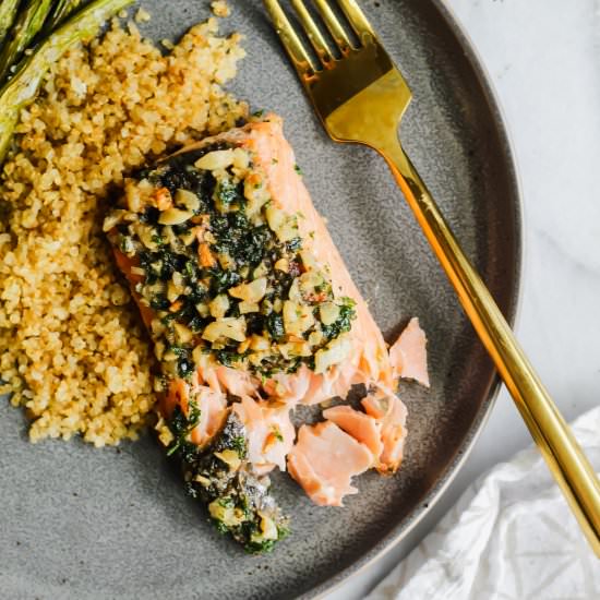 Garlic Butter Pan Roasted Salmon - Recipe photo by ourbalancedbowl