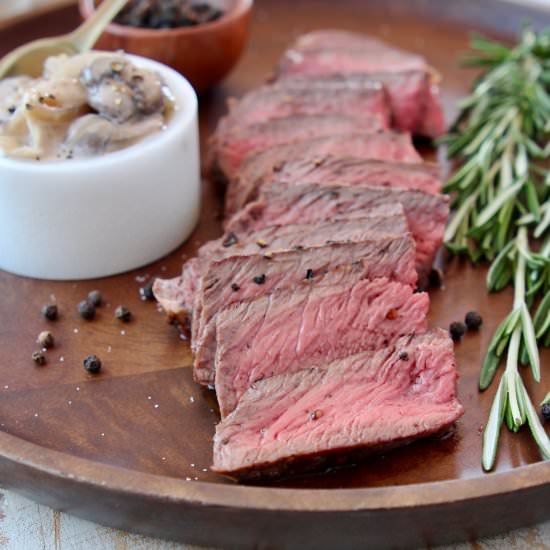 Wagyu Steak with Creamy Mushrooms - Recipe photo by Whitney Bond