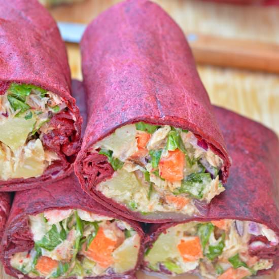 Mackerel Salad Beetroot Wraps - Recipe photo by Mummys FastandEasy