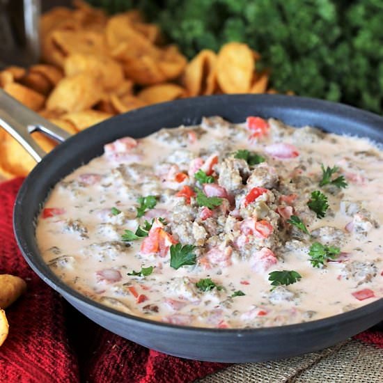 3-Ingredient Sausage Queso Dip - Recipe photo by thekitchenismyplayground
