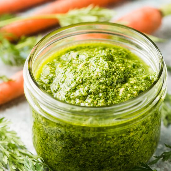 Carrots with Carrot Top Pesto - Recipe photo by The Endless Meal