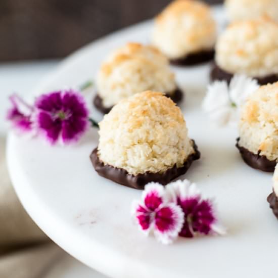 Chocolate Dipped Coconut Macaroons - Recipe photo by flavorthemoments