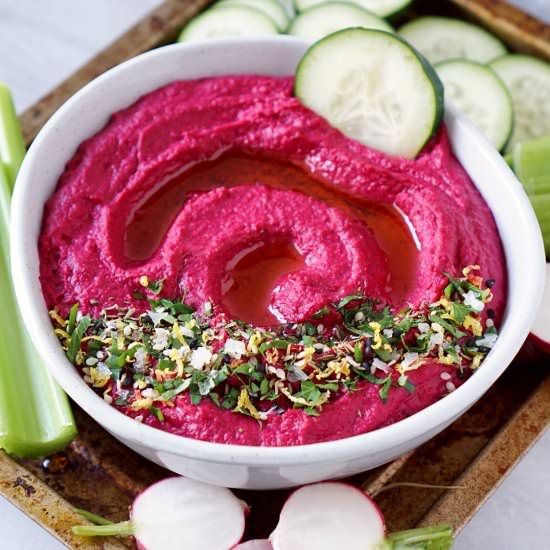 Roasted Beet Hummus - Recipe photo by jzeats