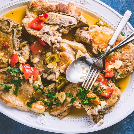 Pork Chops with Vinegar Peppers - Recipe photo by sipandfeast