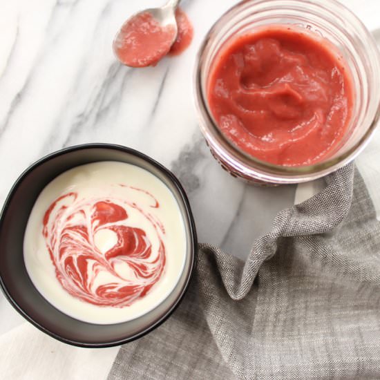 Roasted strawberry rhubarb butter - Recipe photo by meandthemoose