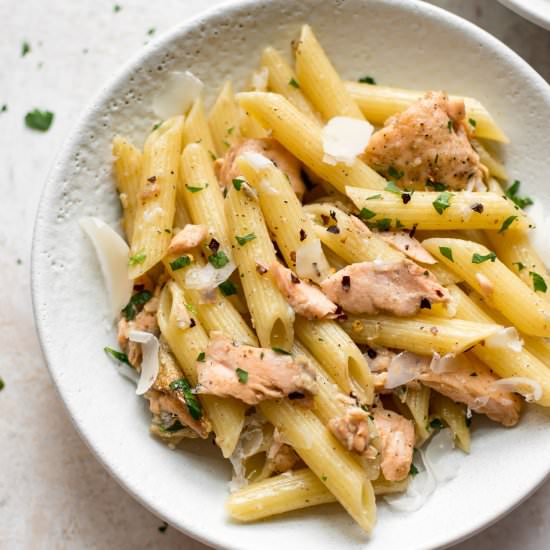 Garlic Butter Salmon Pasta - Recipe photo by saltandlavender
