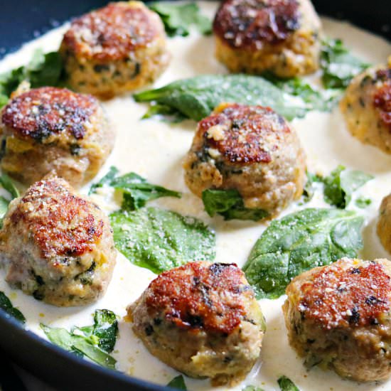 Spinach Artichoke Chicken Meatballs - Recipe photo by MelissaPotvin