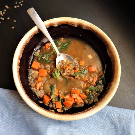 Lentil and Nettle Miso Soup - Recipe photo by veryveganval