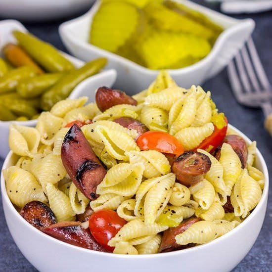 Chicago Hot Dog Pasta Salad - Recipe photo by spicedblog