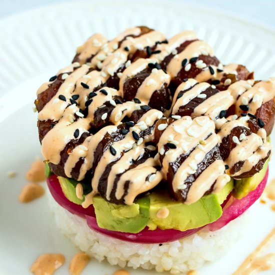 Ahi Tuna Poke Stack - Recipe photo by certifiedpastryaficionado