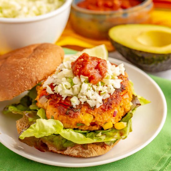 Southwest salmon burgers - Recipe photo by Family Food on the Table