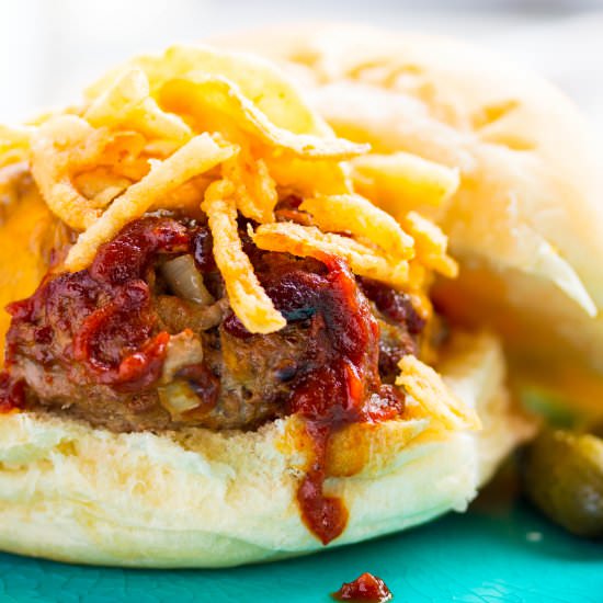 Hickory Onion BBQ Burger - Recipe photo by No Plate Like Home