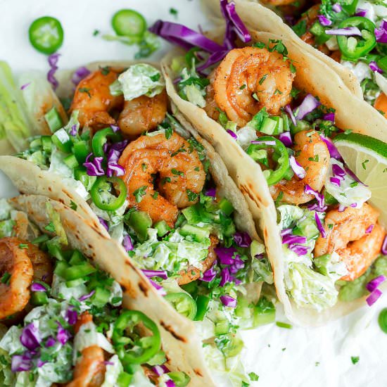 Chili Lime Shrimp Tacos - Recipe photo by peasandcrayons