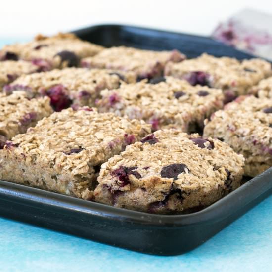 Banana blueberry porridge squares. - Recipe photo by Mandy Sneaky Veg