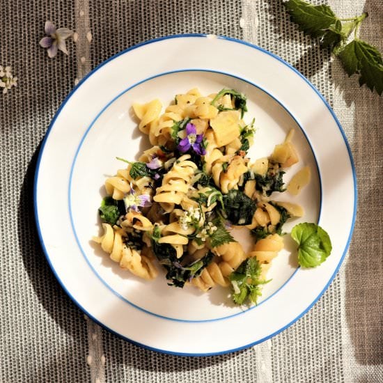 Stinging Nettle Pasta w/Vegan Parm - Recipe photo by veryveganval