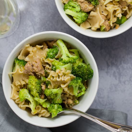 Garlicky Pasta with Sausage - Recipe photo by American Home Cook