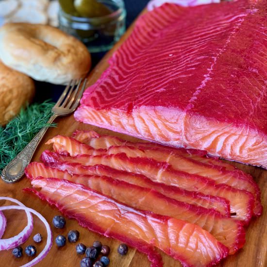 Salmon Gravlax with Beets - Recipe photo by PetersFoodAdventures