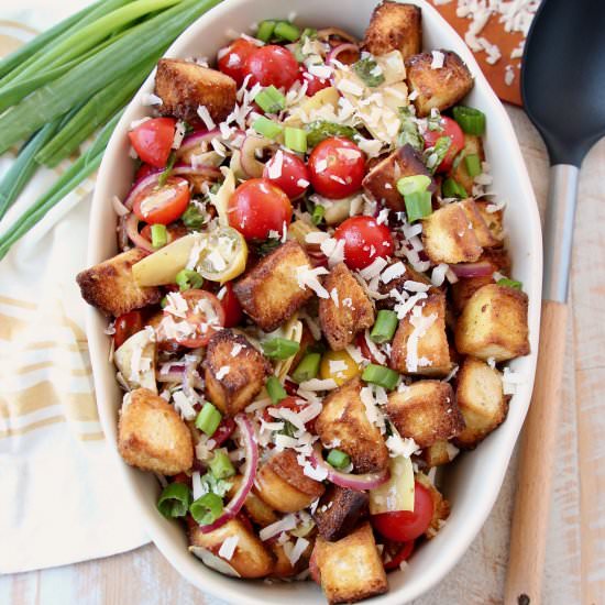Basil Artichoke Panzanella Salad - Recipe photo by Whitney Bond