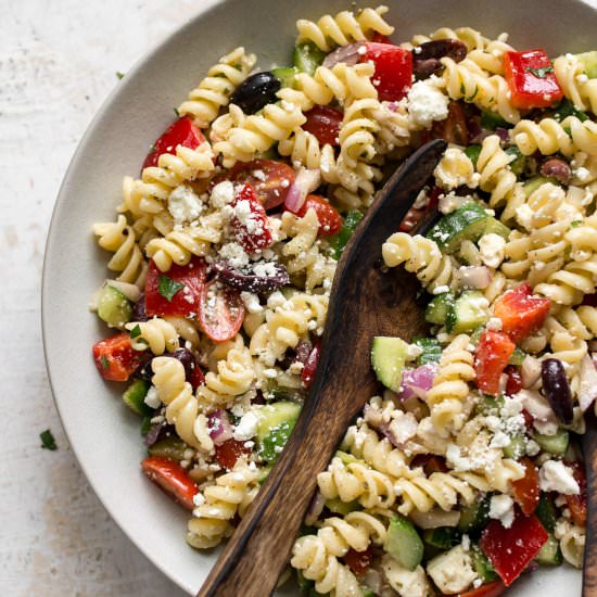 Easy Greek Pasta Salad - Recipe photo by saltandlavender