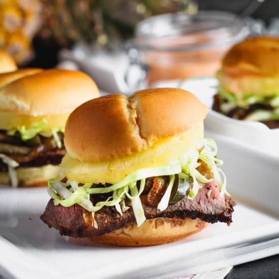 Teriyaki Steak & Pineapple Sliders - Recipe photo by CookingandCussing