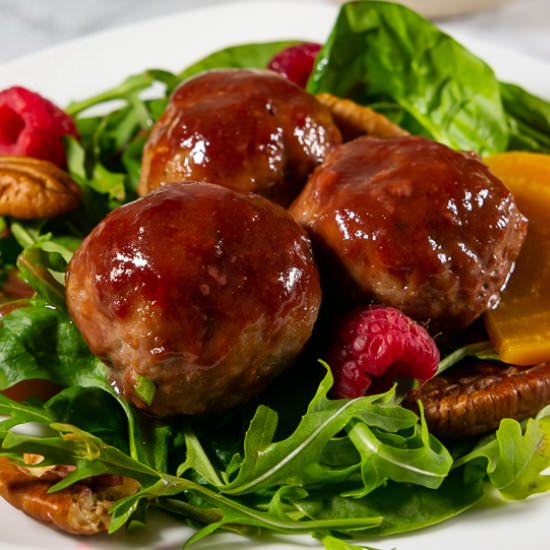 Raspberry Glazed Meatballs - Recipe photo by The Flour Handprint