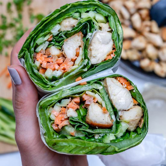 Chicken Lettuce Wraps With Tahini - Recipe photo by Blondelish.com