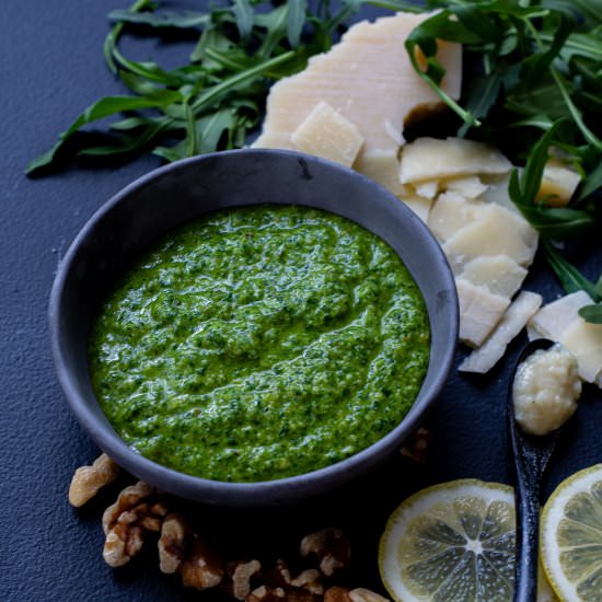 Rocket Walnut Pesto - Recipe photo by AnotherFoodBlogger