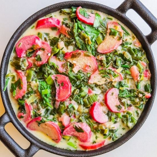 SAVORY RHUBARB WITH RADISH LEAVES - Recipe photo by FOOD HEAL